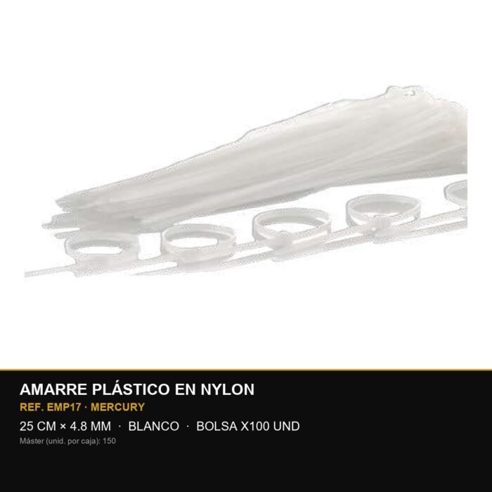 Amarre Plástico 25CM x 4.8MM Blanco X100 — Mercury