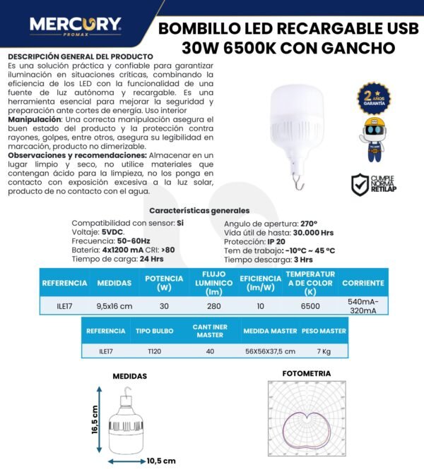 bombillo-led-de-emergencia-recargable-30w-mercury-ficha-tecnica Ficha técnica Bombillo LED de Emergencia Recargable 30W — Mercury
