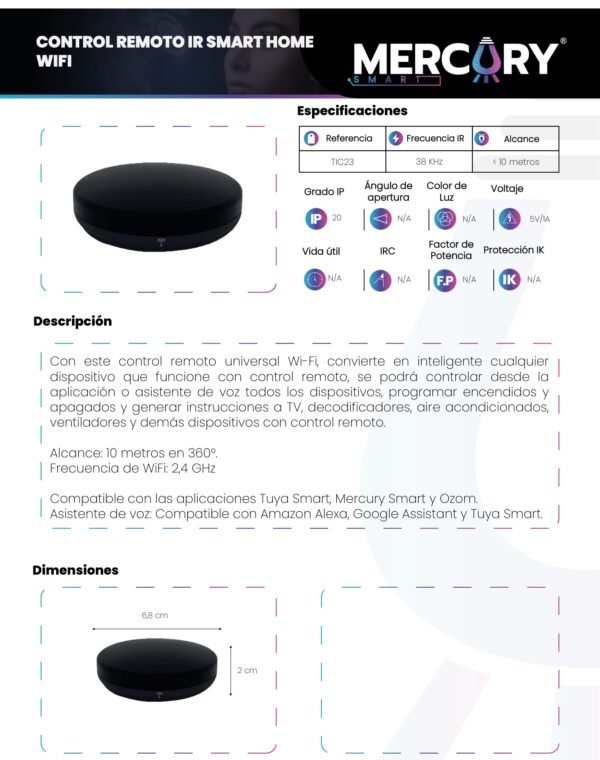 Ficha técnica Control Remoto IR Universal Smart WiFi — Mercury