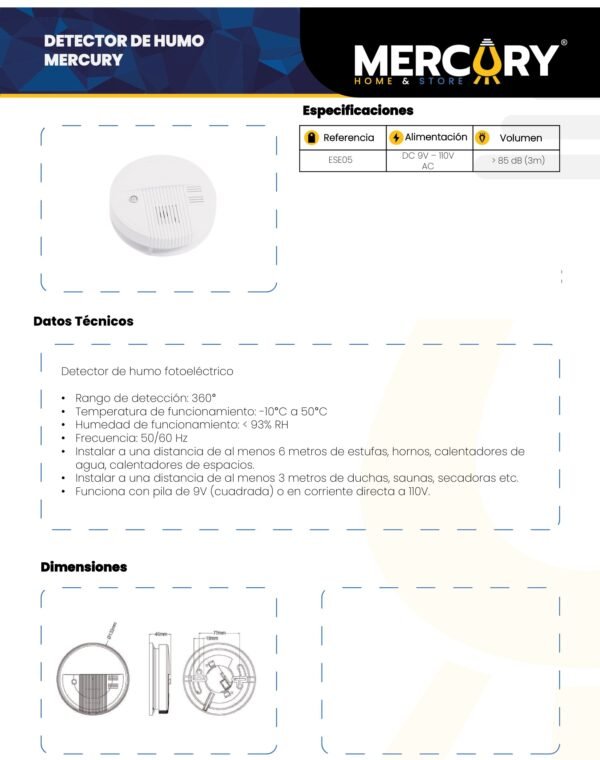 Ficha técnica Detector de Humo — Mercury
