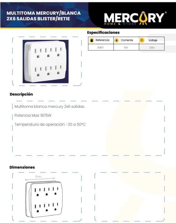 multitoma-blanca-2x6-salidas-blister-retie-mercury-ficha-tecnica Ficha técnica Multitoma Blanca 2X6 Salidas Blister / RETIE — Mercury