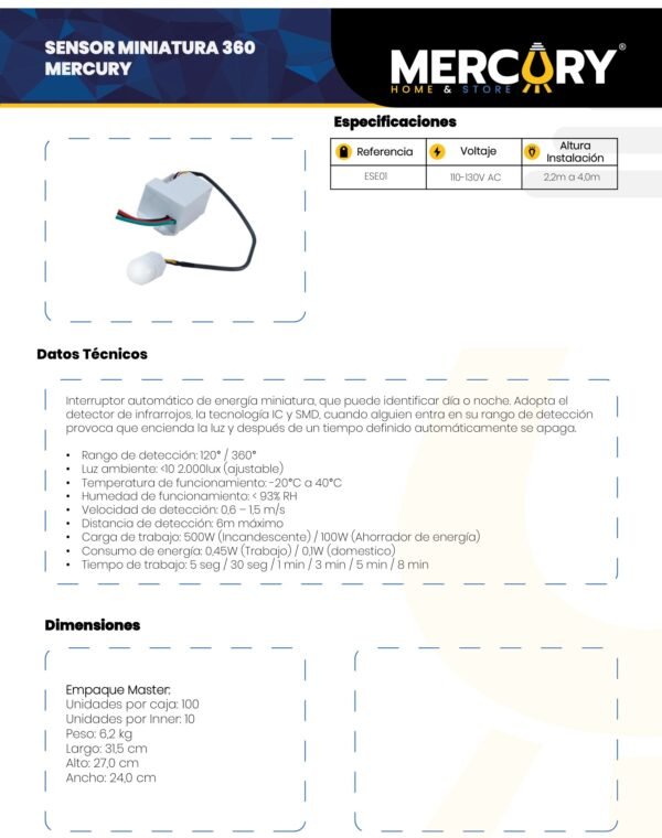 Ficha técnica Sensor Miniatura 360° — Mercury