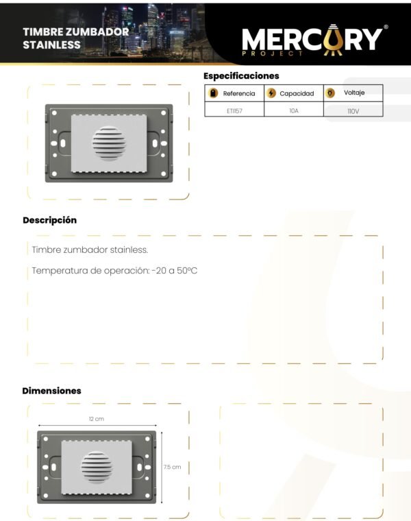 Ficha técnica Timbre Ding Dong Stainless — Mercury