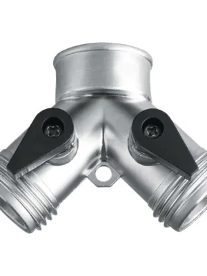 Adaptador en Y metálico de dos vías con válvulas, marca Thor, ref. THJA001