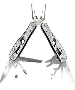 Alicate multiusos plegable en acero inoxidable 304 abierto, con cuchillo y sierra, Knox, ref. KALIC403