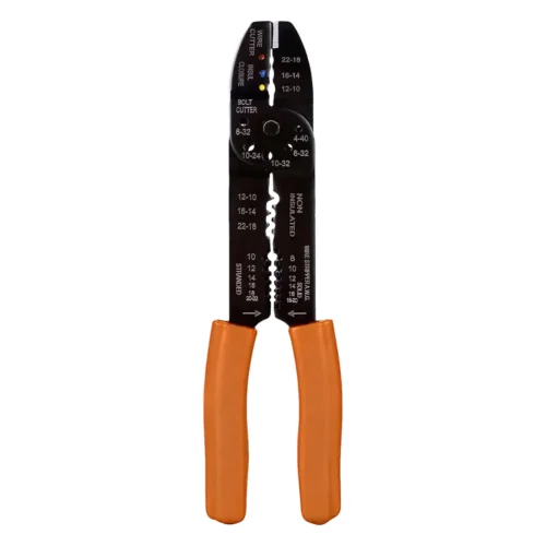 Alicate pelacables de 9 pulgadas con ponchadora y mangos naranja, marca Thor, ref. THHM008