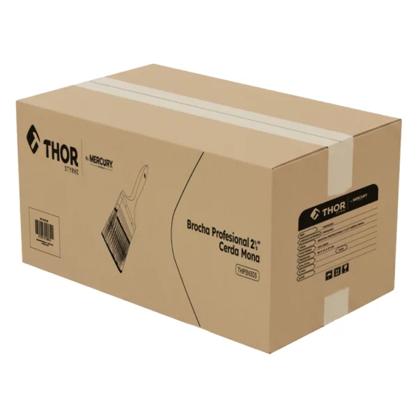 Brocha de cerda mona de 2 1/2 pulgadas con mango plástico azul oscuro, marca Thor en su caja master, ref. THPIN303