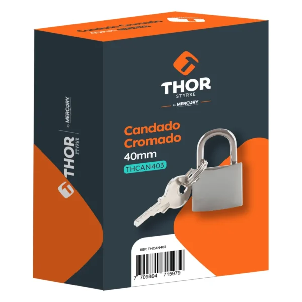 Candado de hierro cromado de 40 mm Thor, ref. THCAN403, con llaves (empaque) Candado de hierro cromado de 40 mm Thor, ref. THCAN403, con llaves (empaque)
