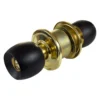 Cerradura de baño cilíndrica con pomos de madera oscura y rosetas de bronce, marca Thor (foto 2), ref. THCHA103