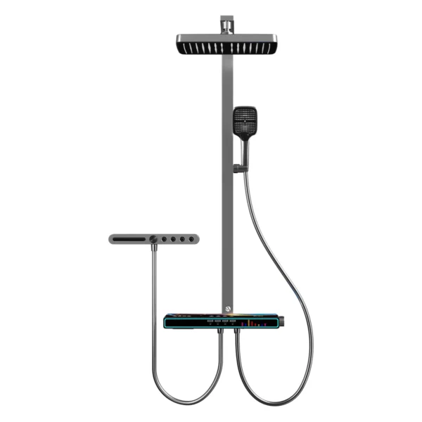 Columna de ducha multifuncional Sovrano Vinci SVR1145 en gris concreto, con panel de mandos con pantalla Columna de ducha multifuncional Sovrano Vinci SVR1145 en gris concreto, con panel de mandos con pantalla