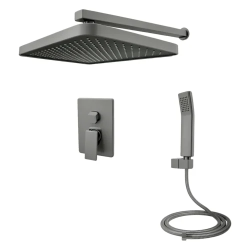 Conjunto de ducha monomando con desviador y teleducha Sovrano SVR1218 en gris concreto, regadera rectangular