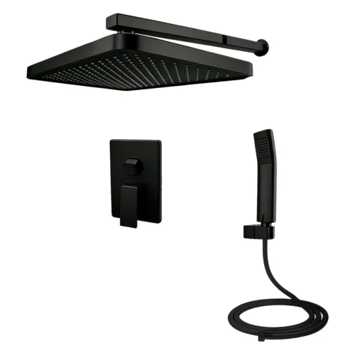 Conjunto de ducha monomando con desviador y teleducha Sovrano SVR1217 en negro mate, regadera rectangular