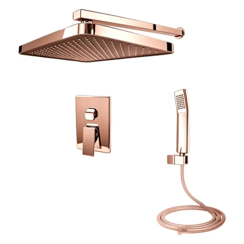 Conjunto de ducha monomando con desviador y teleducha Sovrano SVR1219 en oro rosa, regadera rectangular