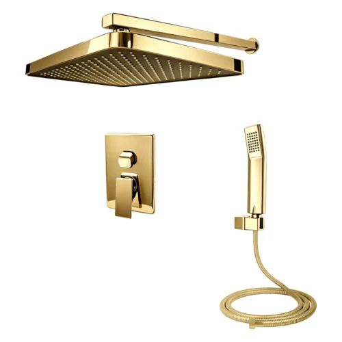 Conjunto de ducha monomando con desviador y teleducha Sovrano SVR1220 en dorado, regadera rectangular