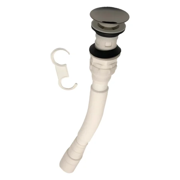 Conjunto desagüe push sin rebose, cabeza grande en cromo y sifón flexible blanco Valqua VQAD006 Conjunto desagüe push sin rebose, cabeza grande en cromo y sifón flexible blanco Valqua VQAD006