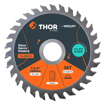 Disco de sierra para madera 7-1/4" 24 dientes Thor THAB401 (vista frontal)