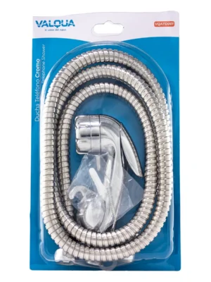 Ducha teléfono cromo con manguera de 1,5 m Valqua VQATD001 en su blíster transparente