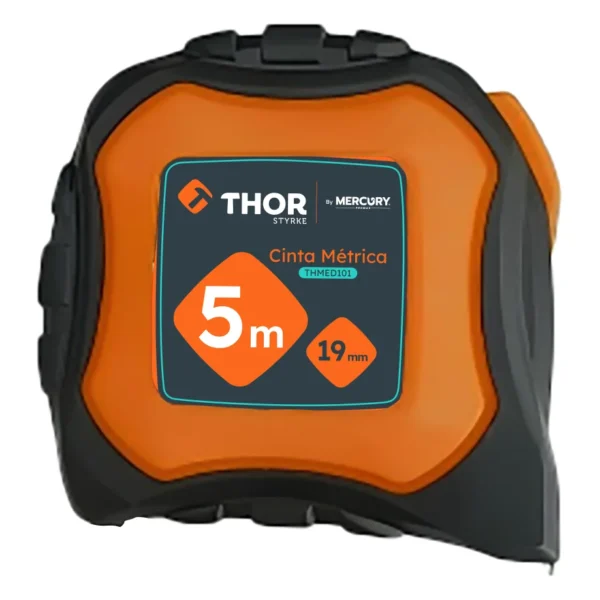 Flexómetro encauchetado naranja y negro de 5 m x 19 mm, marca Thor, ref. THMED101 Flexómetro encauchetado naranja y negro de 5 m x 19 mm, marca Thor, ref. THMED101