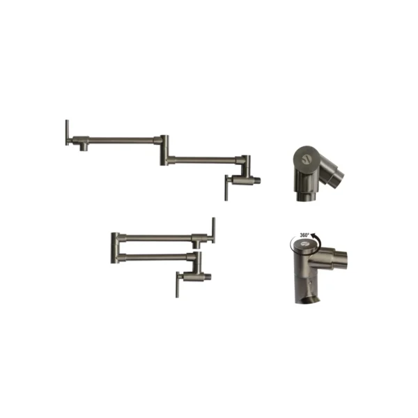 Grifería de pared para lavaplatos Sovrano Tessuto SVR1053 en gris concreto, extendida y plegada Grifería de pared para lavaplatos Sovrano Tessuto SVR1053 en gris concreto, extendida y plegada