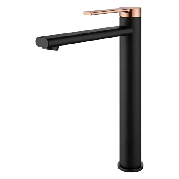 Grifería monocontrol alta para lavamanos Sovrano Arno SVR1199 en oro rosa y negro mate, columna cilíndrica Grifería monocontrol alta para lavamanos Sovrano Arno SVR1199 en oro rosa y negro mate, columna cilíndrica