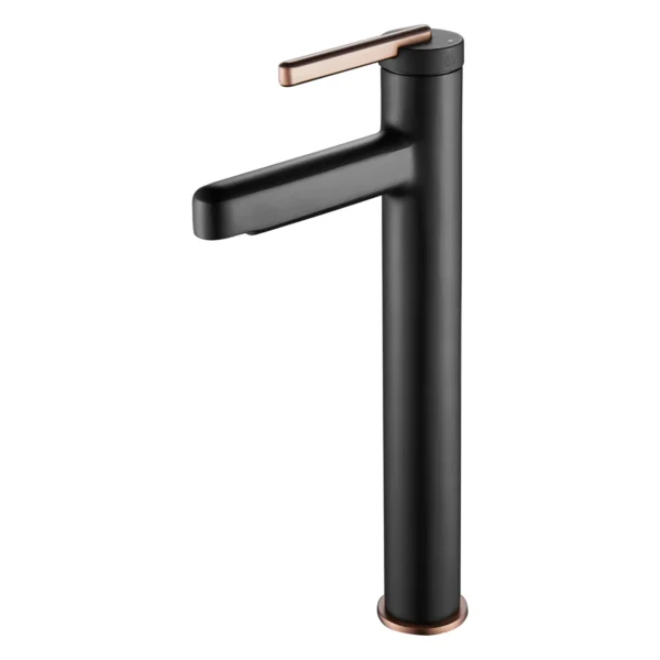 Grifería monocontrol alta para lavamanos Sovrano Sottile SVR1029 en negro mate y oro rosa Grifería monocontrol alta para lavamanos Sovrano Sottile SVR1029 en negro mate y oro rosa