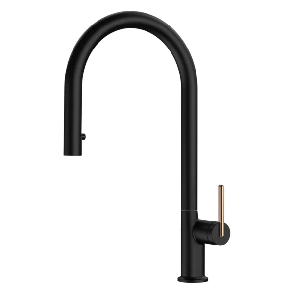 Grifería monocontrol para lavaplatos con cuello extraíble Sovrano Zottile SVR1032 en negro mate y oro rosa Grifería monocontrol para lavaplatos con cuello extraíble Sovrano Zottile SVR1032 en negro mate y oro rosa
