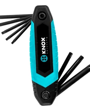 Juego de 8 llaves Torx plegables TT9 a TT40 en mango turquesa y negro, Knox, ref. KLLAV905