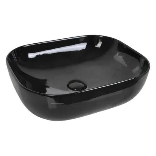 Lavamanos de sobreponer rectangular negro brillante en cerámica vitrificada Valqua High VQAHLVS008
