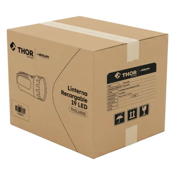Linterna recargable naranja de 19 LED con panel lateral, marca Thor en su caja, ref. THILU003