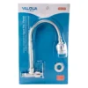 Llave de lavaplatos de pared cuello flexible cromo Valqua VQALF007 en su blíster transparente