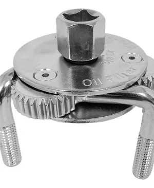 Llave plateada de tres patas para filtro de aceite con cuadrante, marca Thor, ref. THHM033