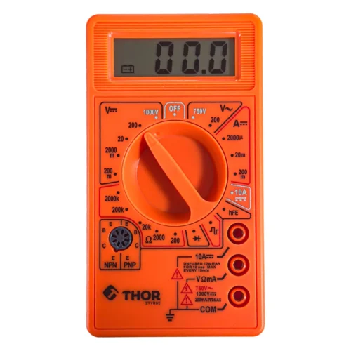 Multímetro digital naranja con pantalla y selector, marca Thor, ref. THMED109 Multímetro digital naranja con pantalla y selector, marca Thor, ref. THMED109
