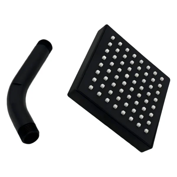 Regadera cuadrada de 10 × 10 cm con brazo corto, plástica negro mate, Valqua VQAR024 Regadera cuadrada de 10 × 10 cm con brazo corto, plástica negro mate, Valqua VQAR024