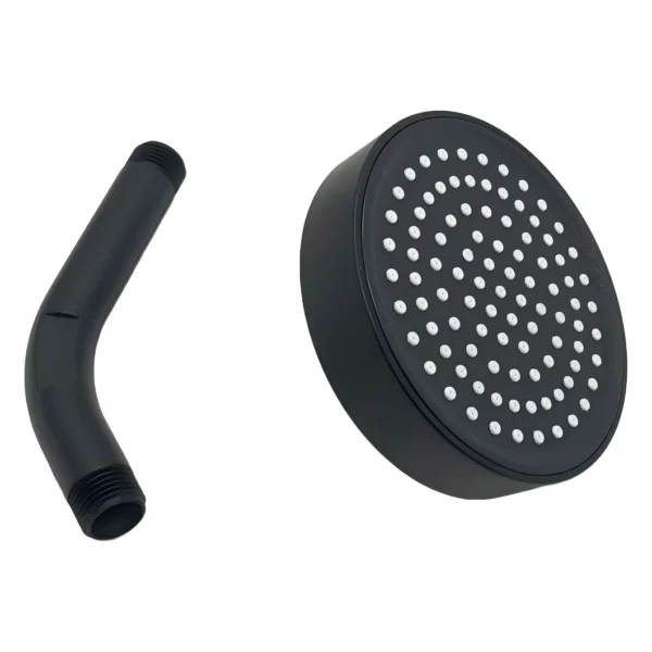 Regadera redonda de 10 cm con brazo corto, plástica negro mate, Valqua VQAR020 Regadera redonda de 10 cm con brazo corto, plástica negro mate, Valqua VQAR020