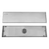 Rejilla de piso rectangular 10 × 40 cm Sovrano SVR1099 en níquel texturizado, tapa y base con desagüe redondo