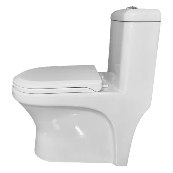 Sanitario one piece compacto Mekora con trampa oculta blanco Valqua High VQAHSA002, vista lateral del otro lado