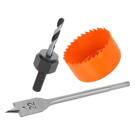 Set de 3 piezas para instalar cerraduras: sierra copa, broca espada y mandril Thor THAC201 Set de 3 piezas para instalar cerraduras: sierra copa, broca espada y mandril Thor THAC201