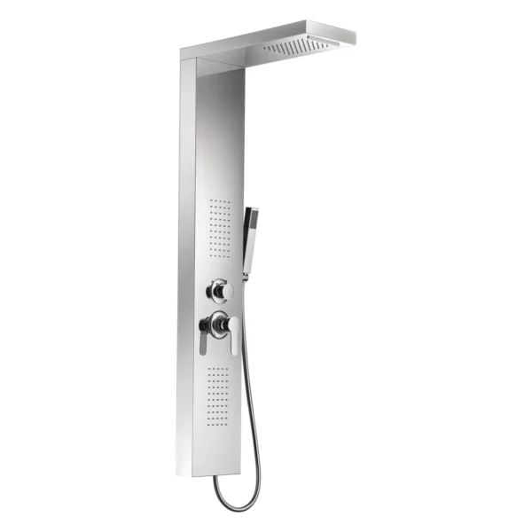 Torre de ducha multifuncional Sovrano Zieri SVR1140 en níquel texturizado, con regadera superior y teleducha Torre de ducha multifuncional Sovrano Zieri SVR1140 en níquel texturizado, con regadera superior y teleducha