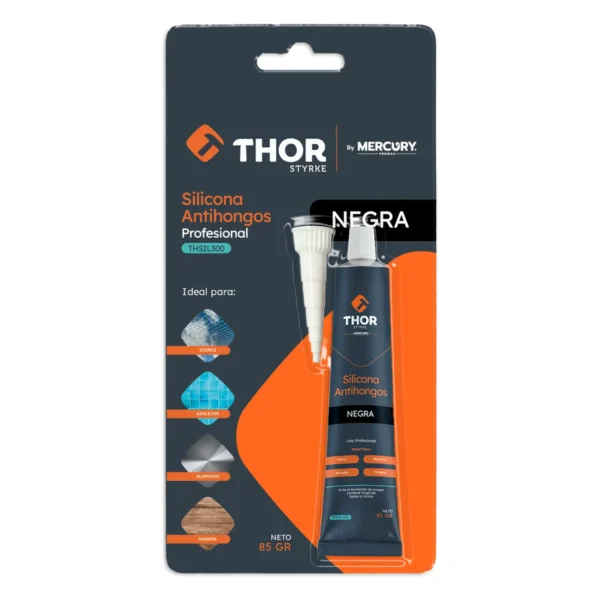 Tubo de silicona negra antihongos de 85 g, marca Thor en blíster, ref. THSIL300 Tubo de silicona negra antihongos de 85 g, marca Thor en blíster, ref. THSIL300